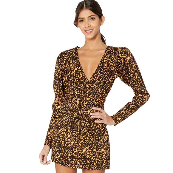 NWT We Wore What Women's Blanca Wrap Dress Long Sleeve Tortoise Shell Size Large - Picture 5 of 11